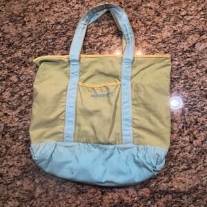 Vintage Old Navy Canvas Tote Bag Green Blue Colorblock Zipper Beach Gym Bag